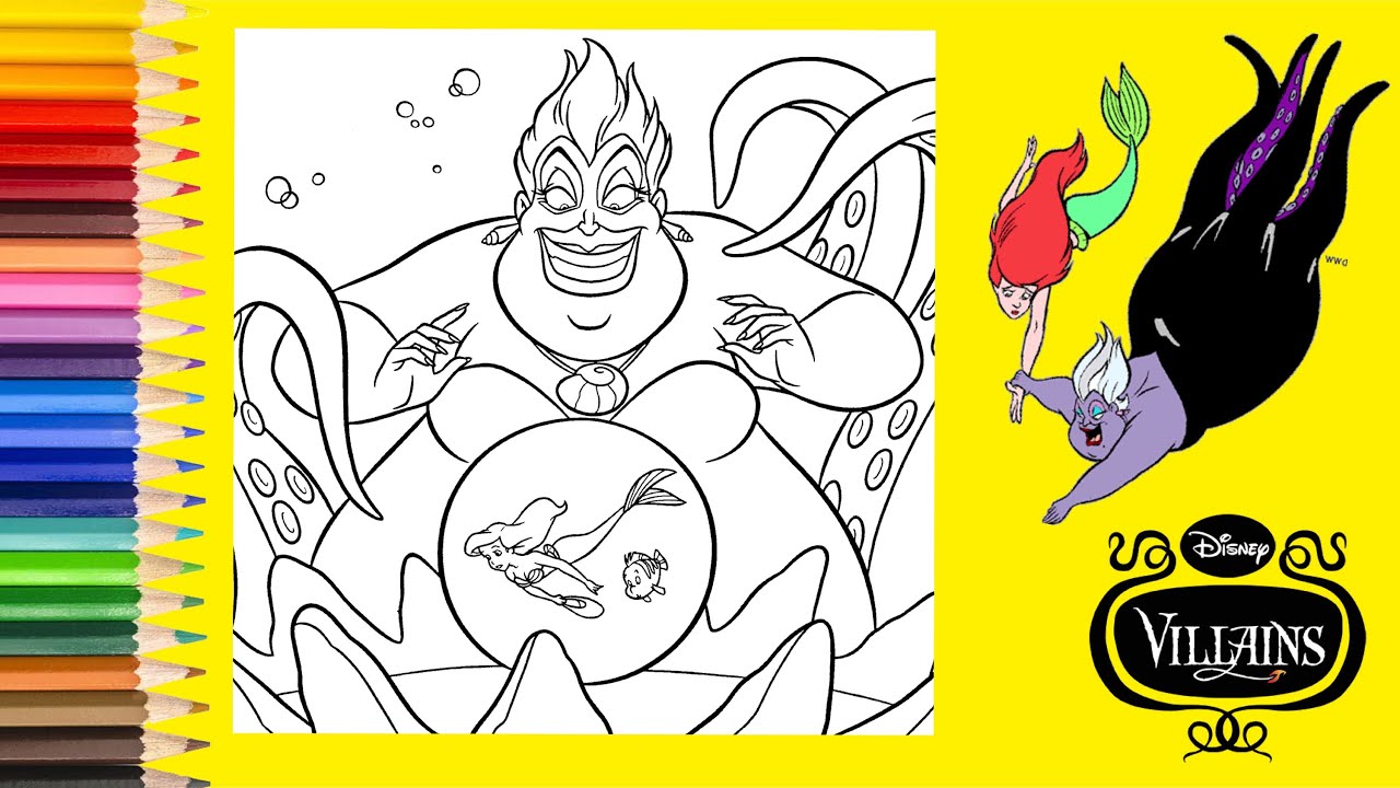 Coloring disney villain ursula princess ariel flounder