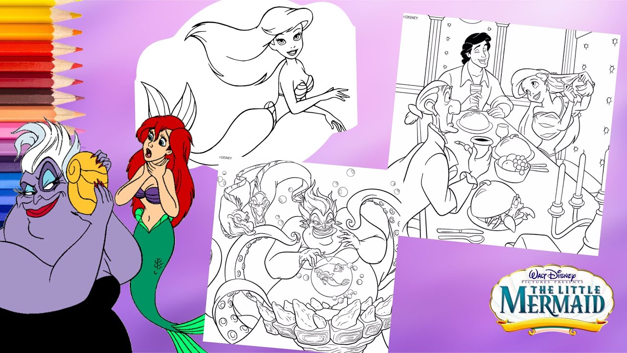 Coloring disney princess ariel villain ursula prince eric