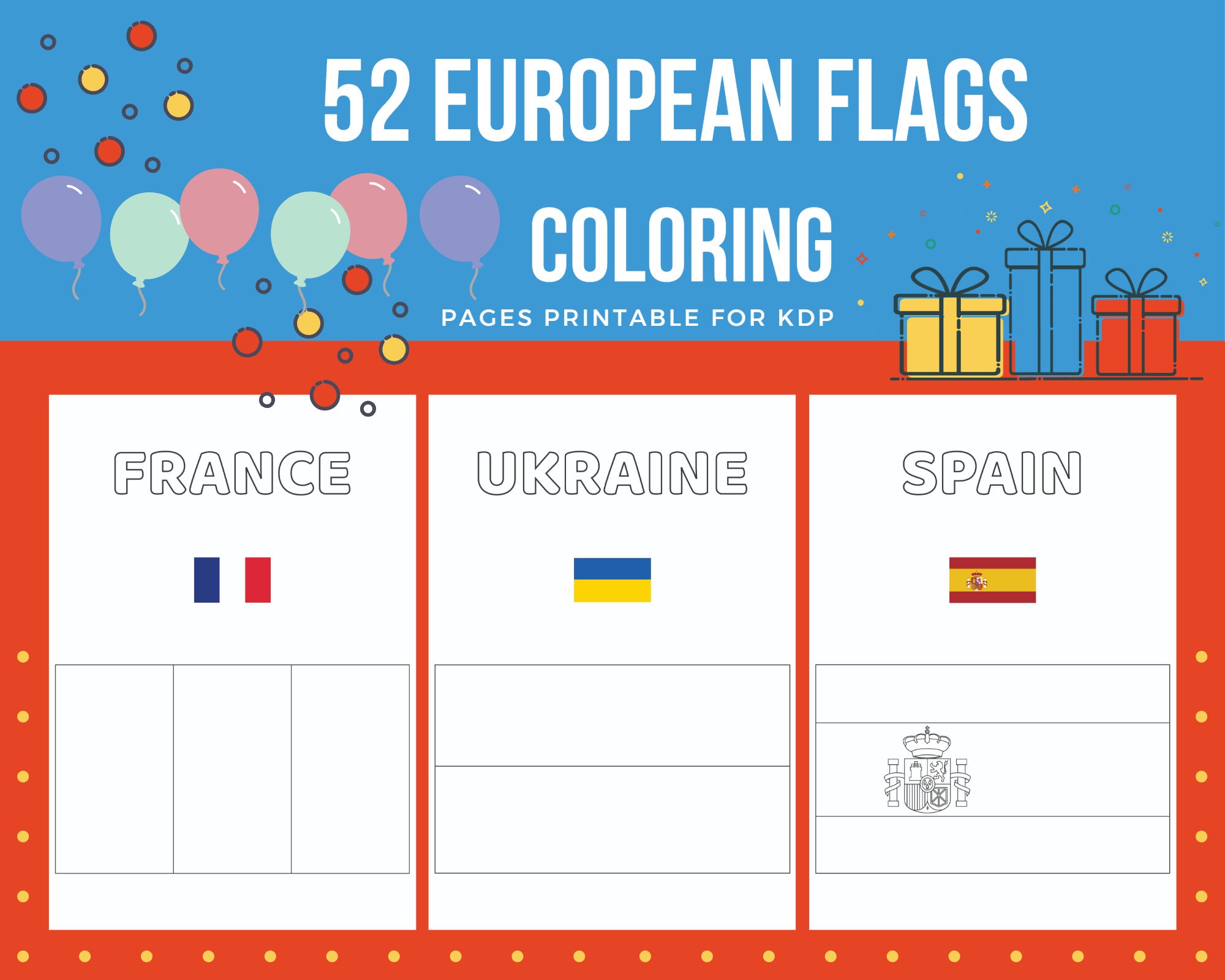 European flags coloring pages printable for kids pdf file us letter instant download kdp coloring book for kids