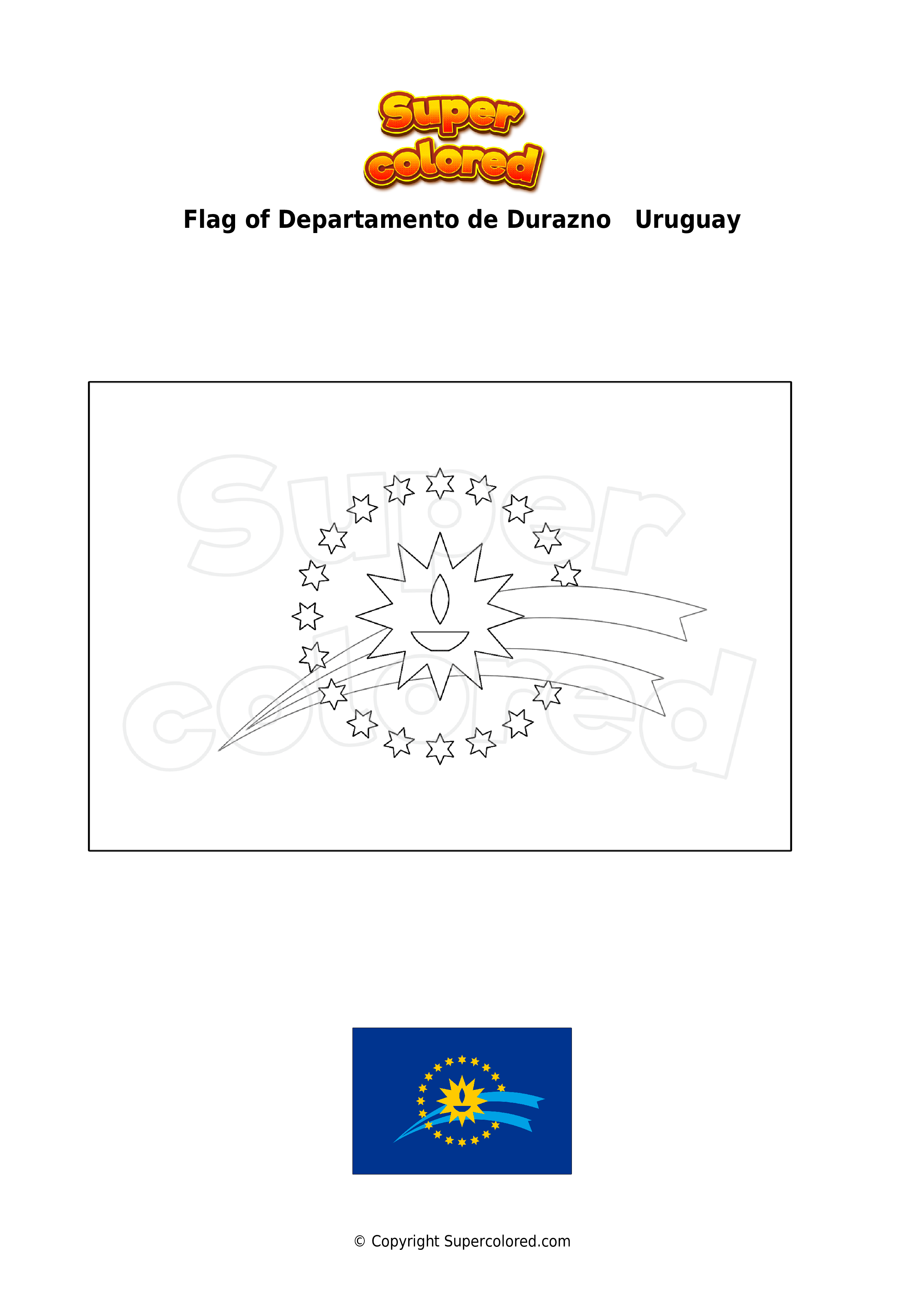 Coloring page flag of departamento de durazno uruguay