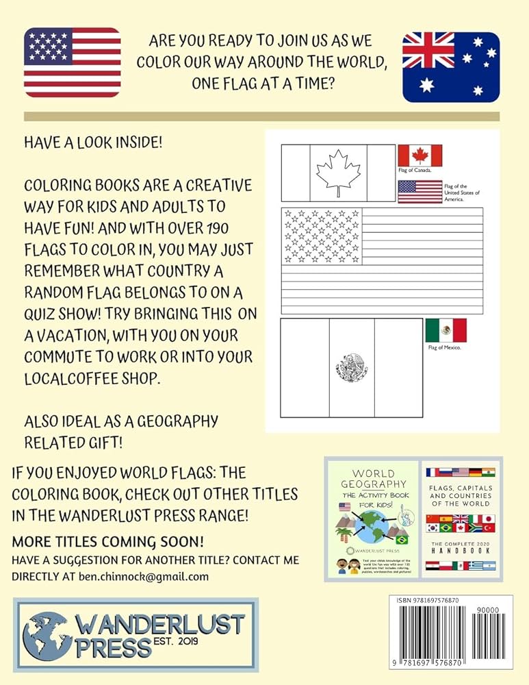 World flags the coloring book a great geography gift for kids and adults color in flags for all countries of the world with color guides to help creativity stress relief and