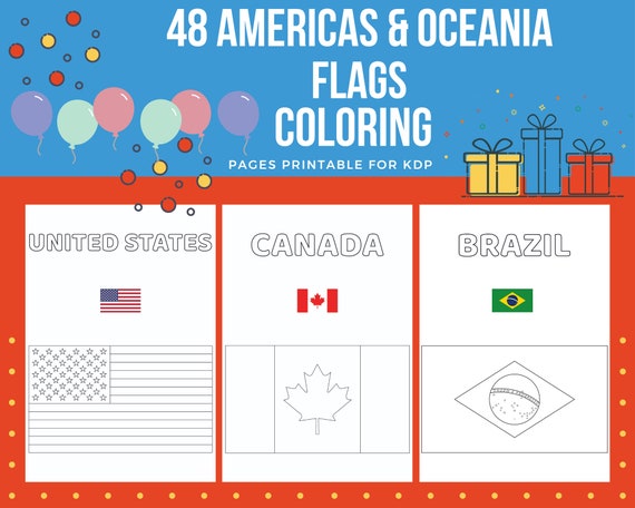 Americas oceania flags coloring pages printable for kids pdf file us letter instant download kdp coloring book for kids