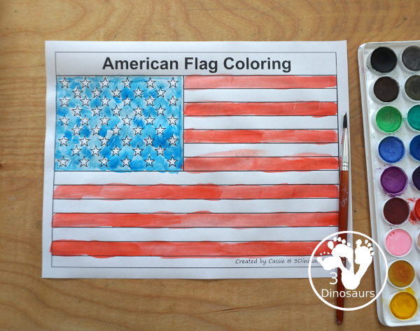 Free american flag tracing coloring printable dinosaurs