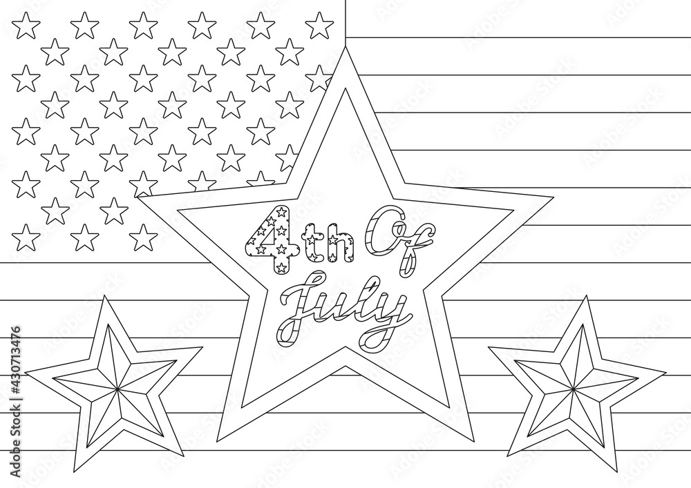 Coloring page with us flag festive quote and stars for th of july american independence day vector design template for coloring book greeting card poster and banner entertainment and recreation vector