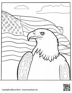 Bald eagle with american flag coloring page