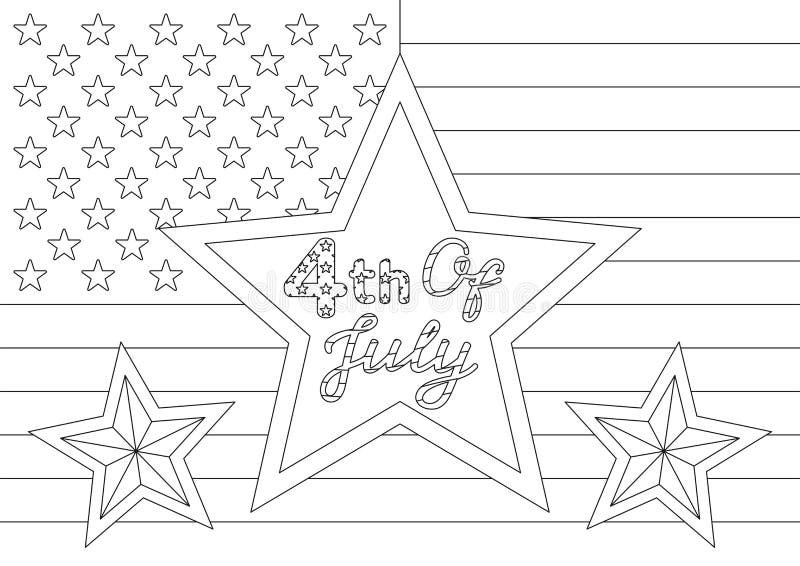 Coloring page with us flag festive quote and stars for th of july stock vector