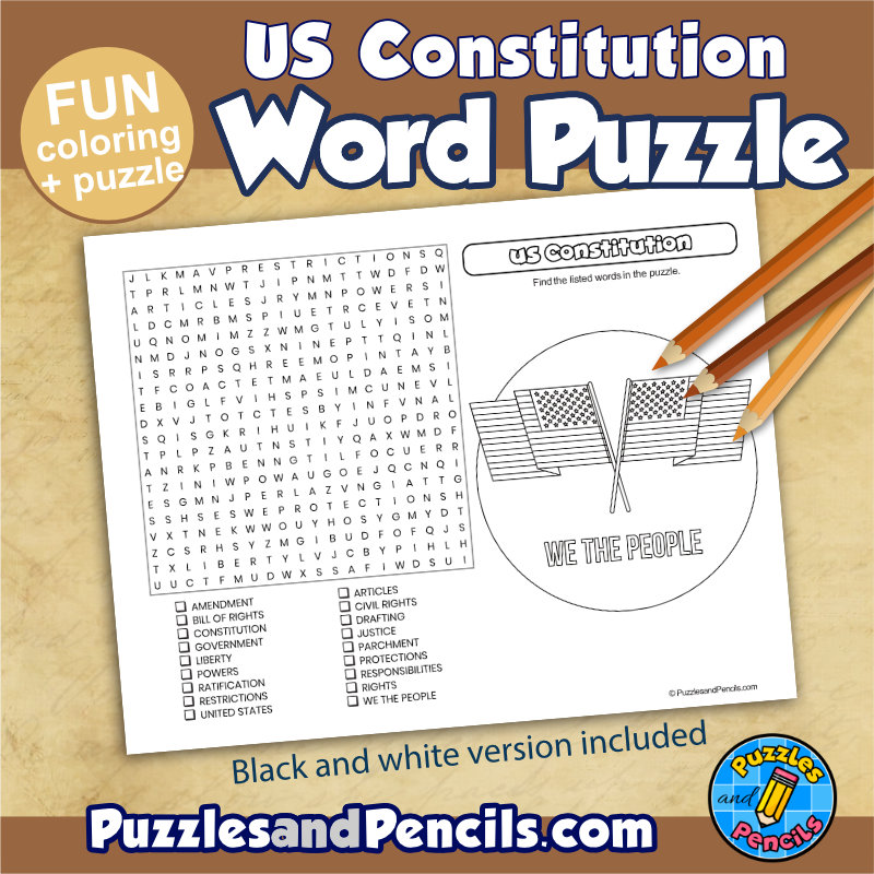 Us constitution word search puzzle activity and coloring constitution day wordsearch made by teachers