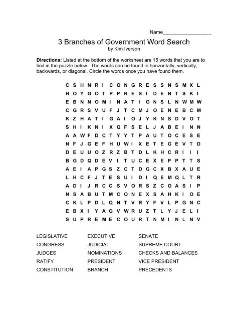 Branches of government word search