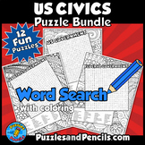 Us government word search puzzle activity page with coloring civics