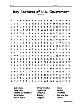 Key features of us government word search by the citizen genius project