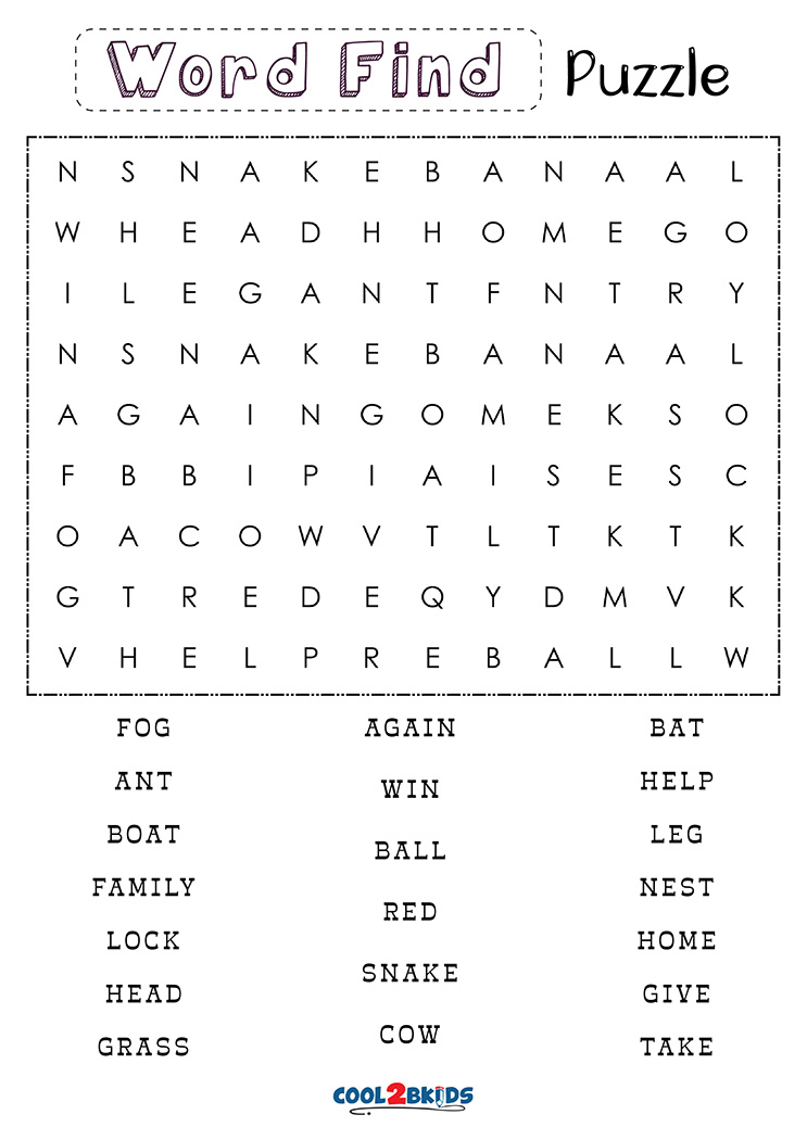 Free printable word search puzzles for kids