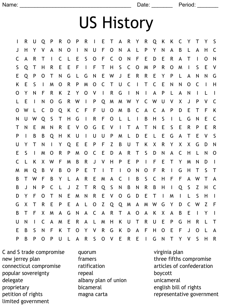 Us history word search