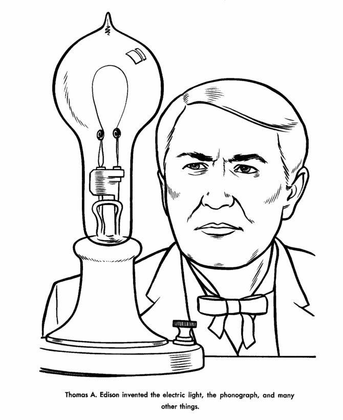 Thomas edison coloring page us history coloring pages history printables coloring pages homeschool history