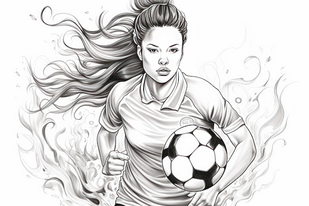 Premium ai image coloring pages for adults female soccer greyscale