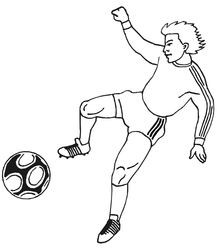 Soccer coloring page man kicking ball