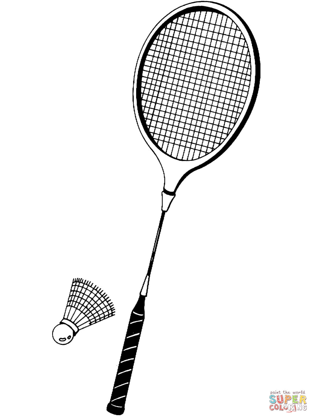 Shuttlecock and badminton racket coloring page free printable coloring pages
