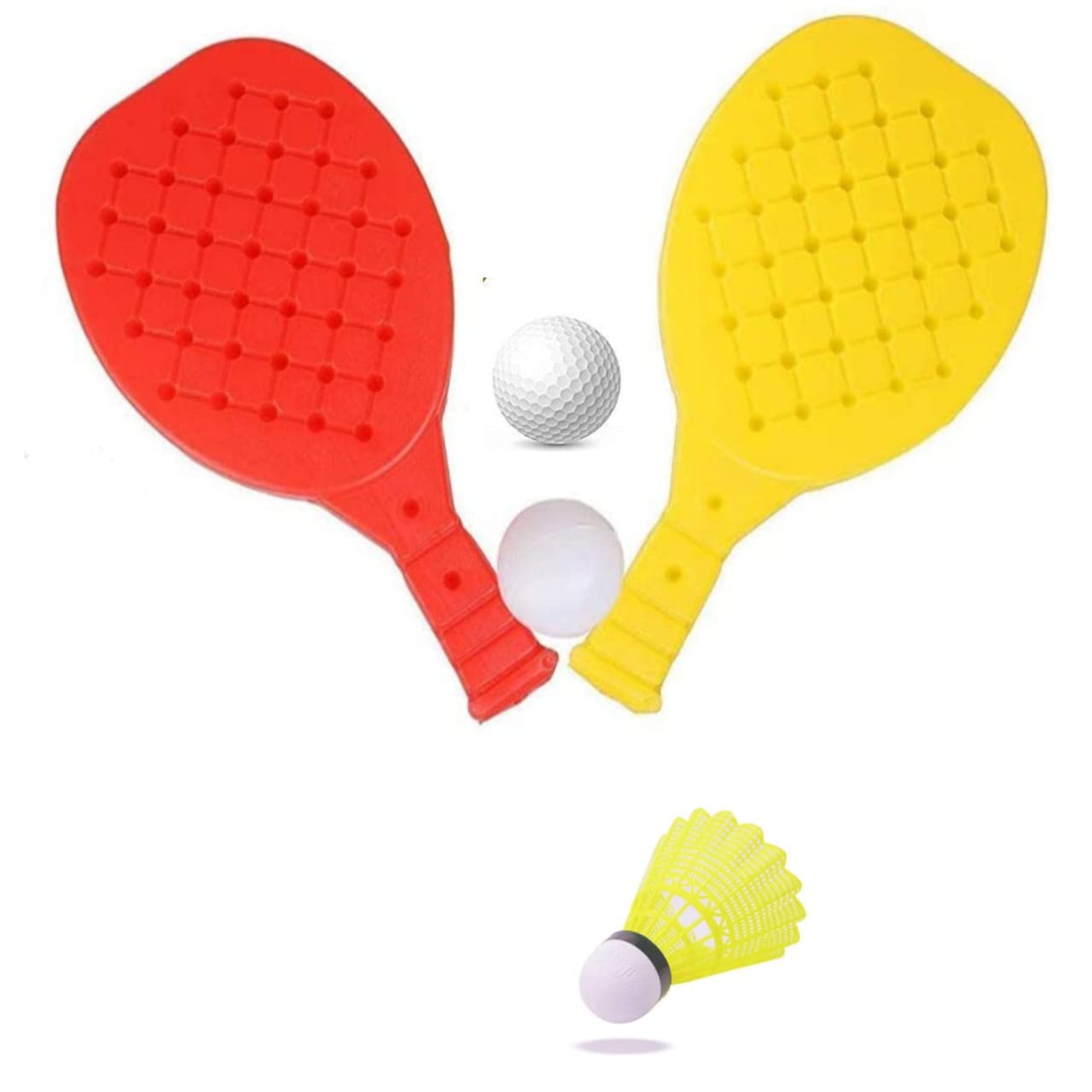 Imtion combo solidhard plastic badmton racquet free pcs plastic shuttle ball toy for kids badmton return birthday gift item multi color pack of pair toys games