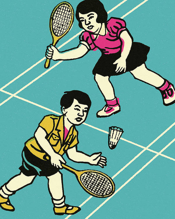 Children playing badminton art print by csa images