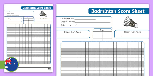 Badminton scoresheet template printable download resource