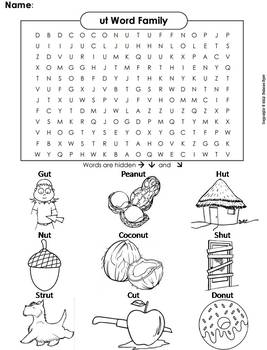 Ut word family activity phonics word search worksheet by science spot