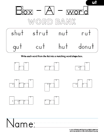 Ut word family worksheets printables