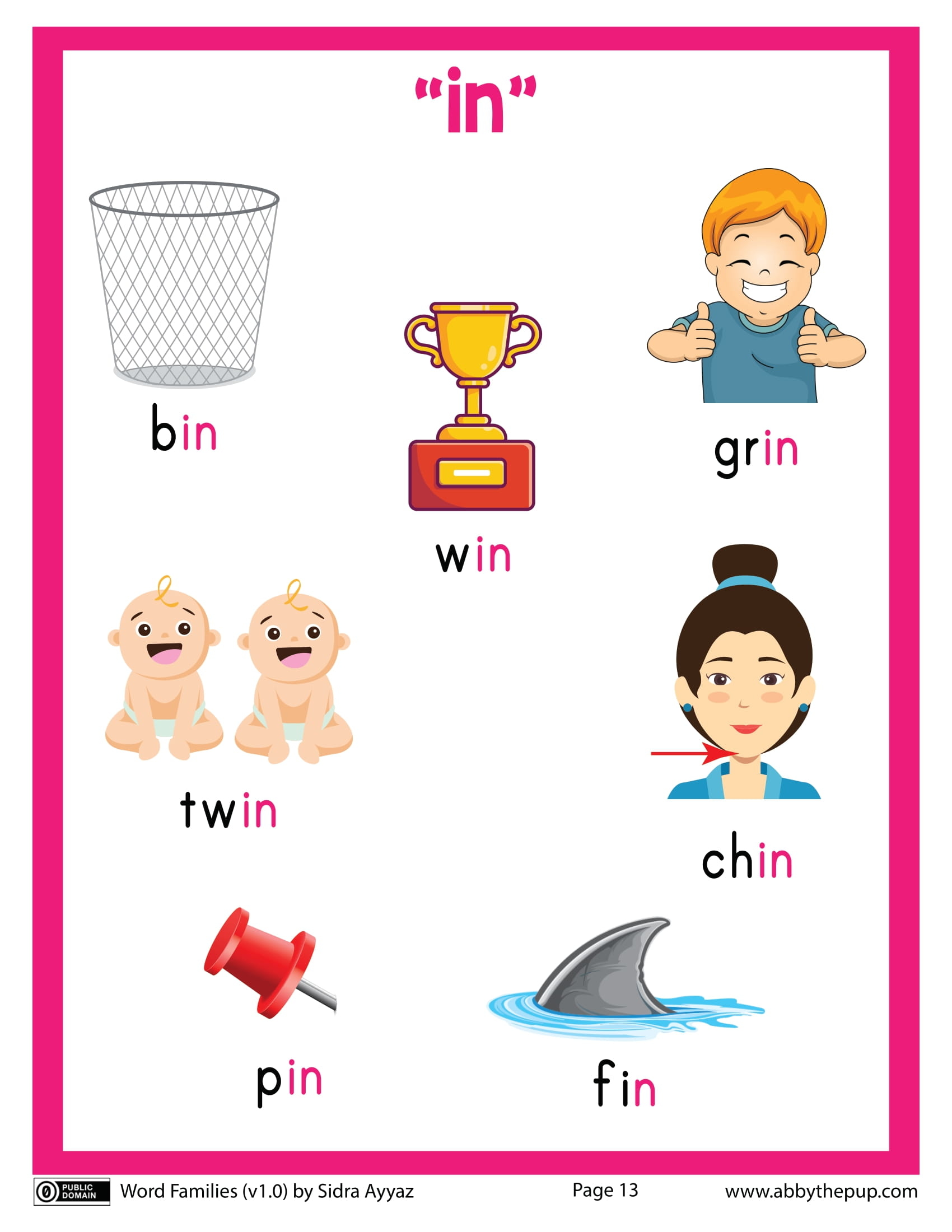 English word family in flash card free printable papercraft templates