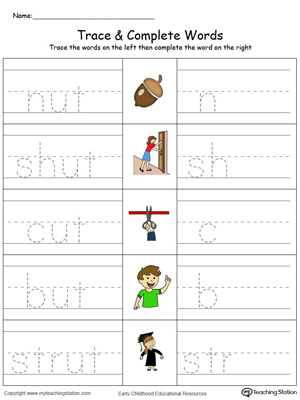 Free ut word family trace and write in color