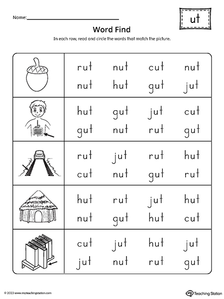 Ut word family word find worksheet