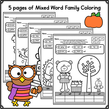 Fall word families worksheets with cvc words coloring pages tpt