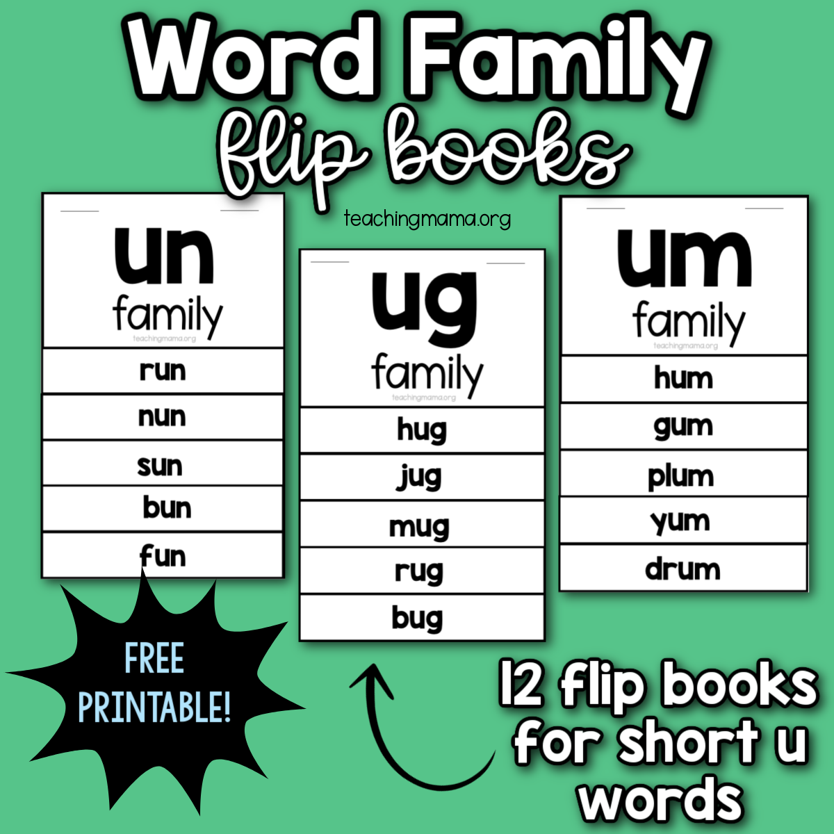 Short u word family flip books