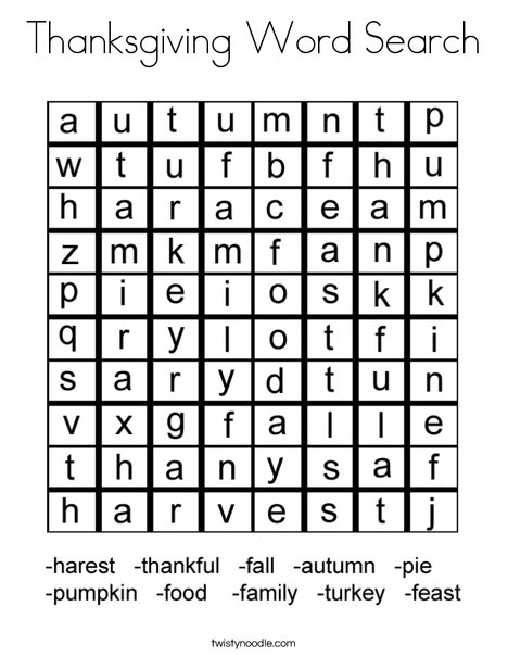 Thanksgiving word search coloring page