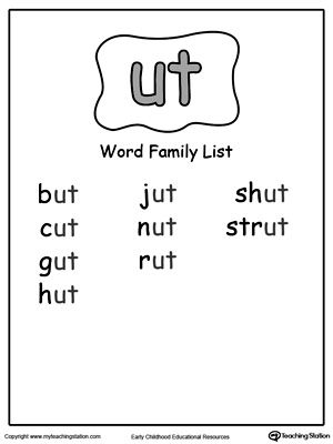 Free ut word family list word famili word family list word family worksheets