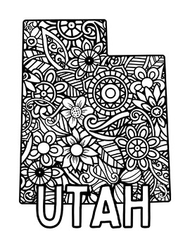 Utah coloring pages state name shape floral mandala by fresh hobby