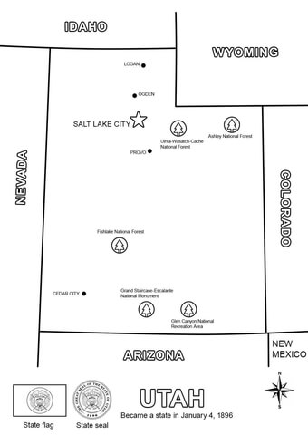 Utah state map coloring page free printable coloring pages