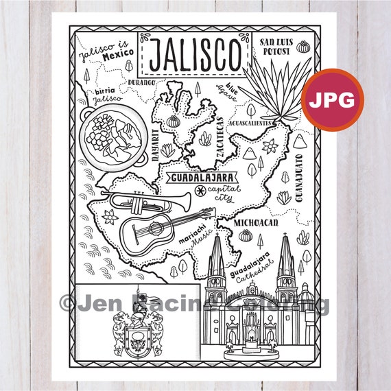 Jalisco coloring page mexico state estados de mexico flag food monuments coloring page jpg download