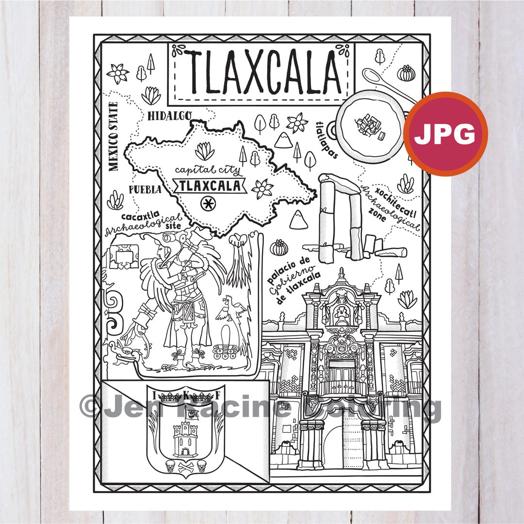 Tlaxcala coloring page mexico state estados de mexico flag food monuments coloring page jpg download