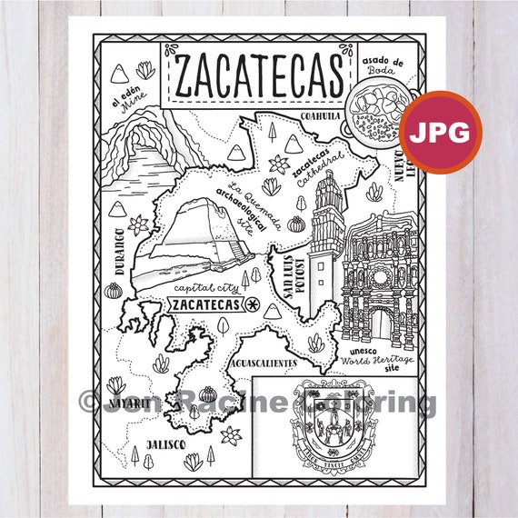 Zacatecas coloring page mexico state estados de mexico flag food monuments coloring page jpg download