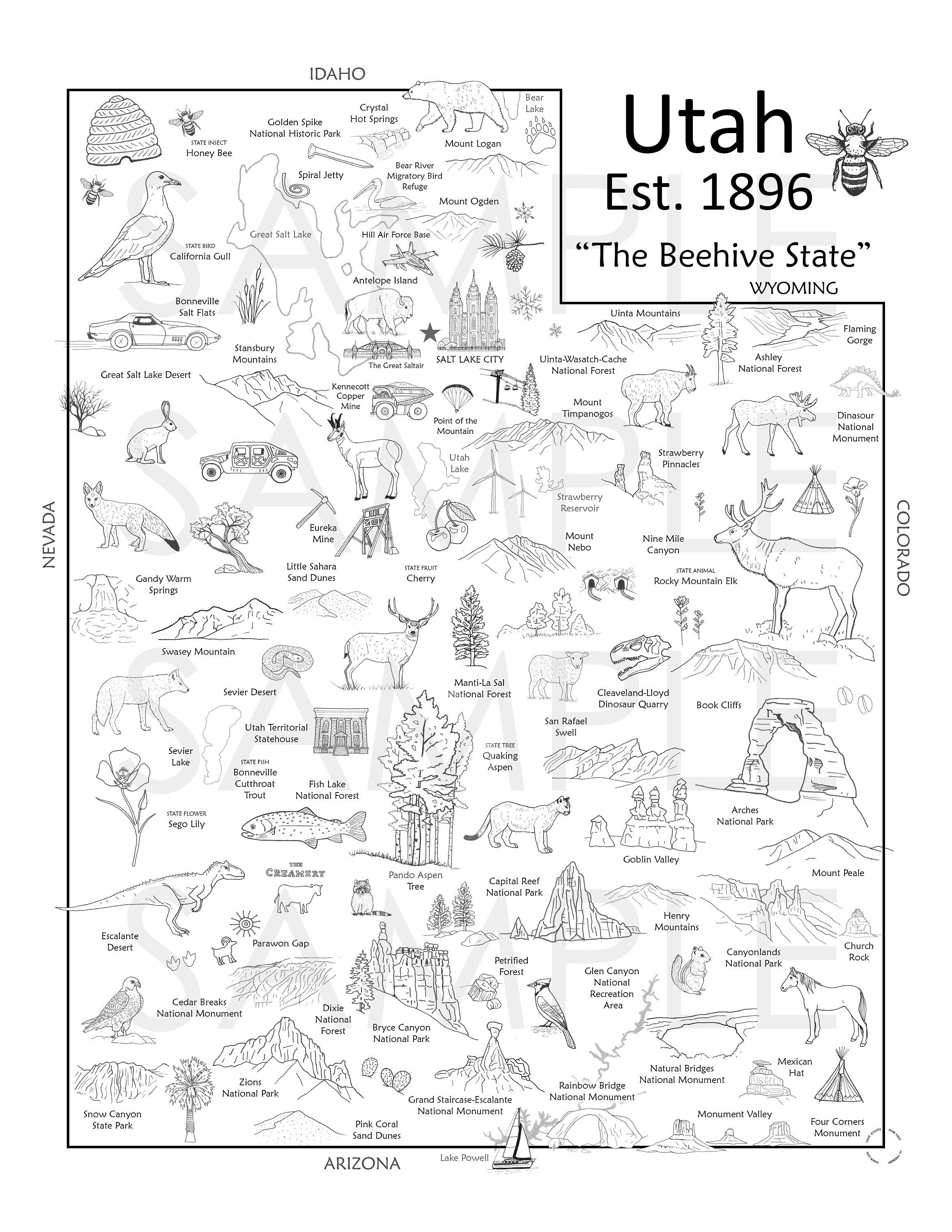 Utah map coloring page