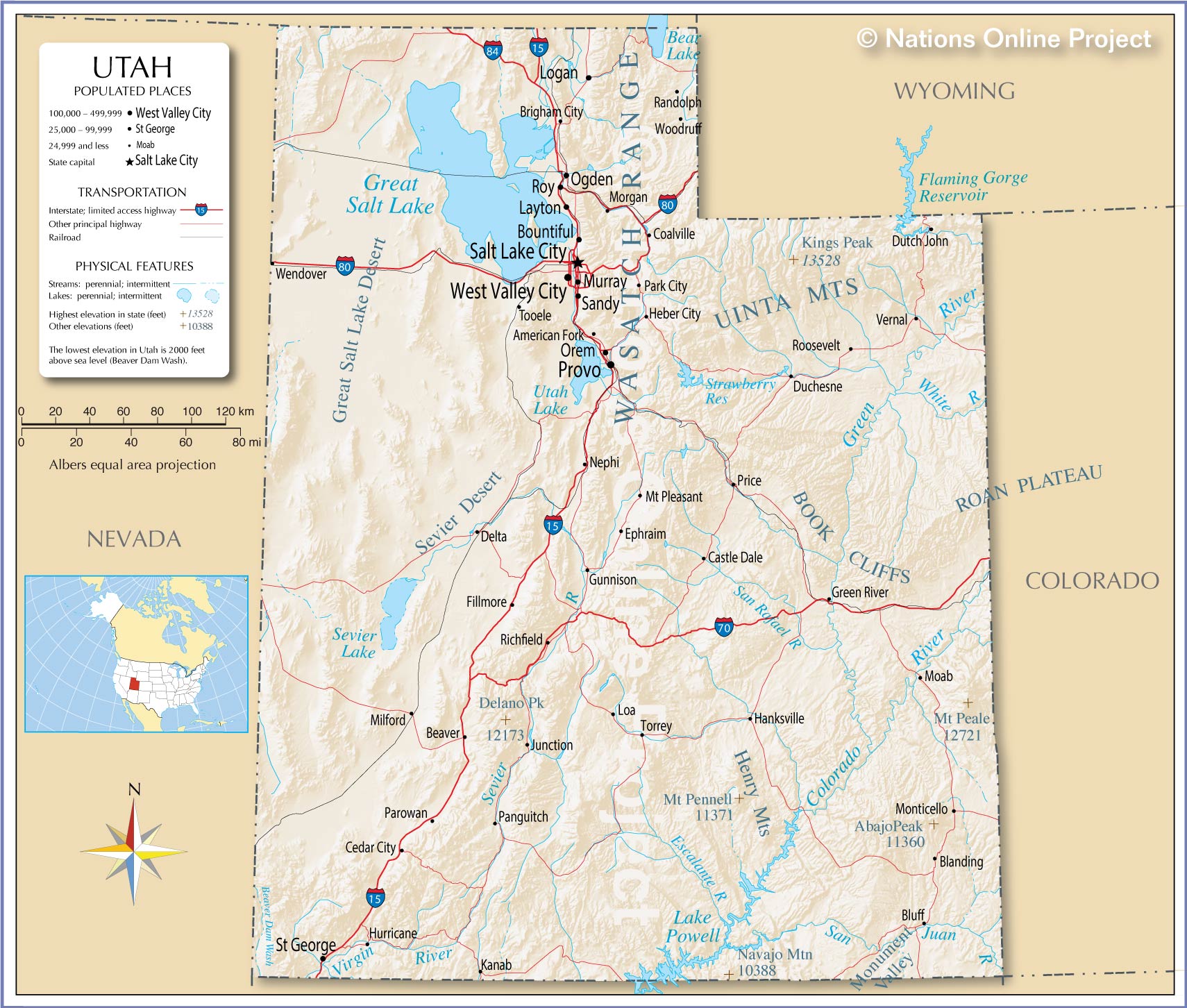 Map of the state of utah usa