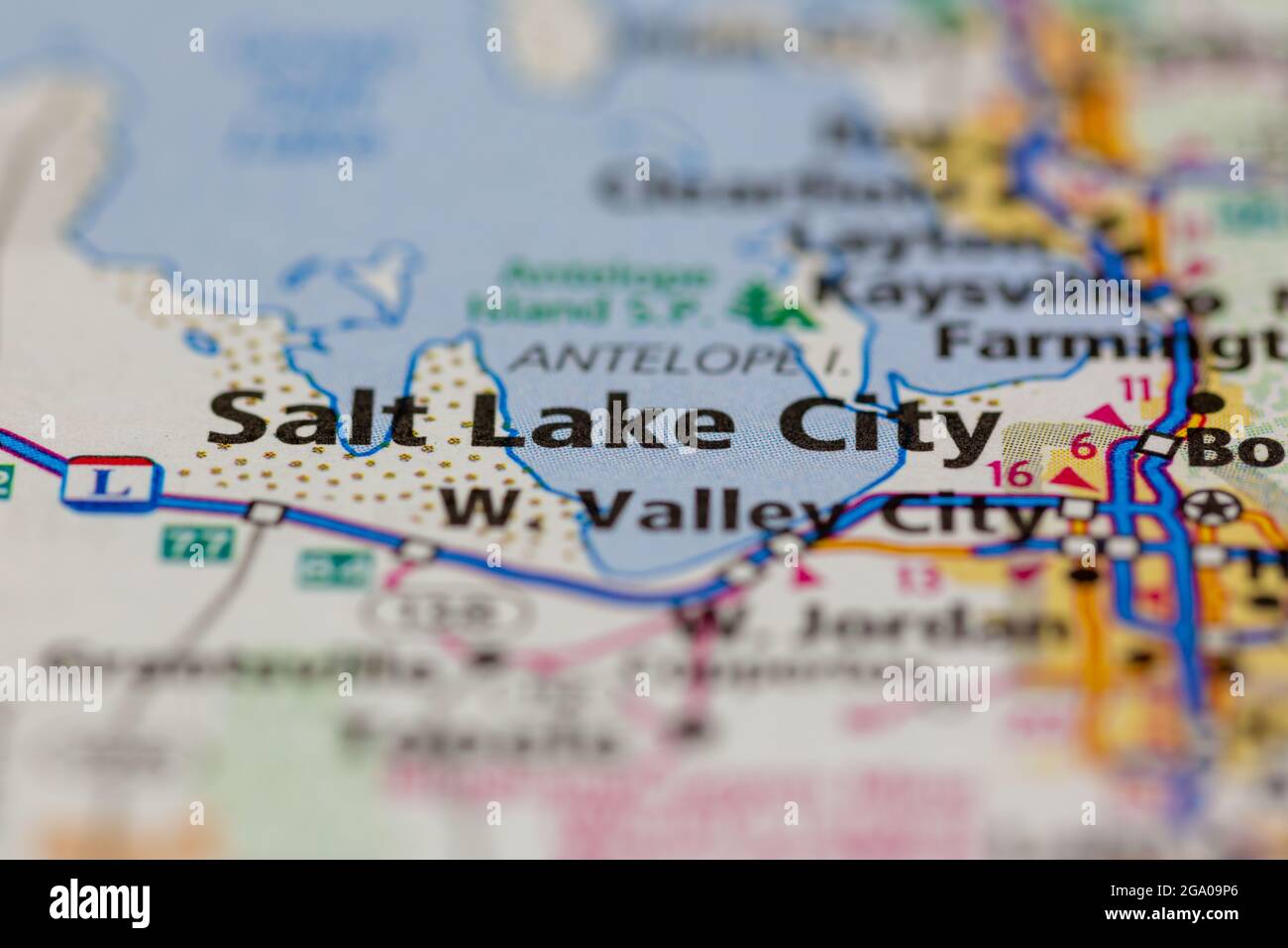 Salt lake city utah usa shown on a road map or geography map stock photo