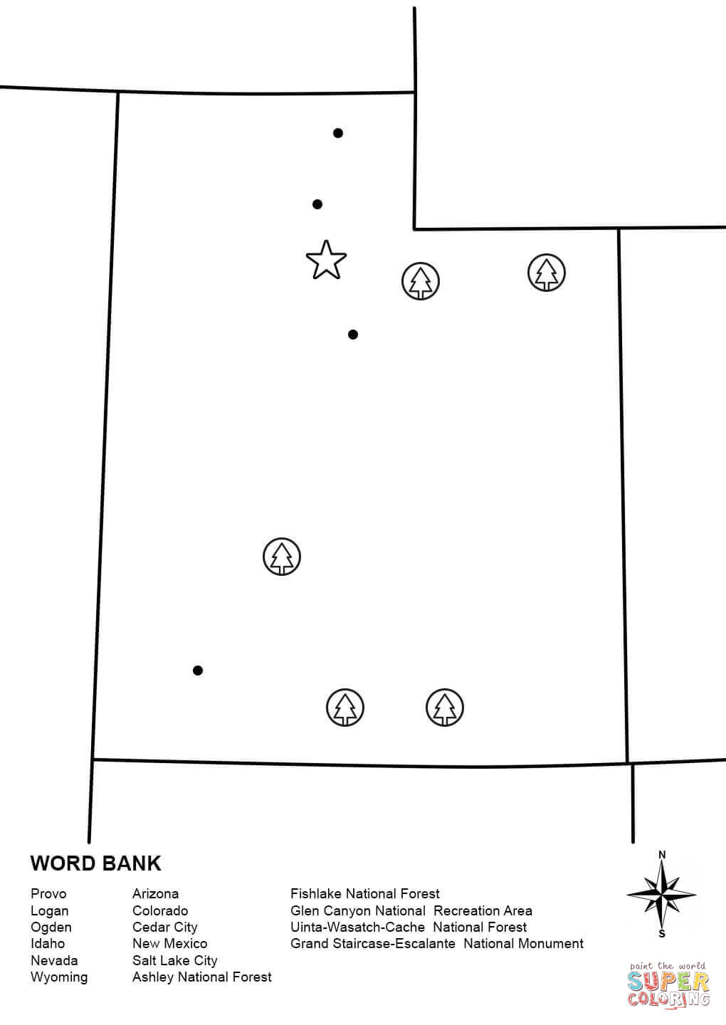 Utah map worksheet coloring page free printable coloring pages