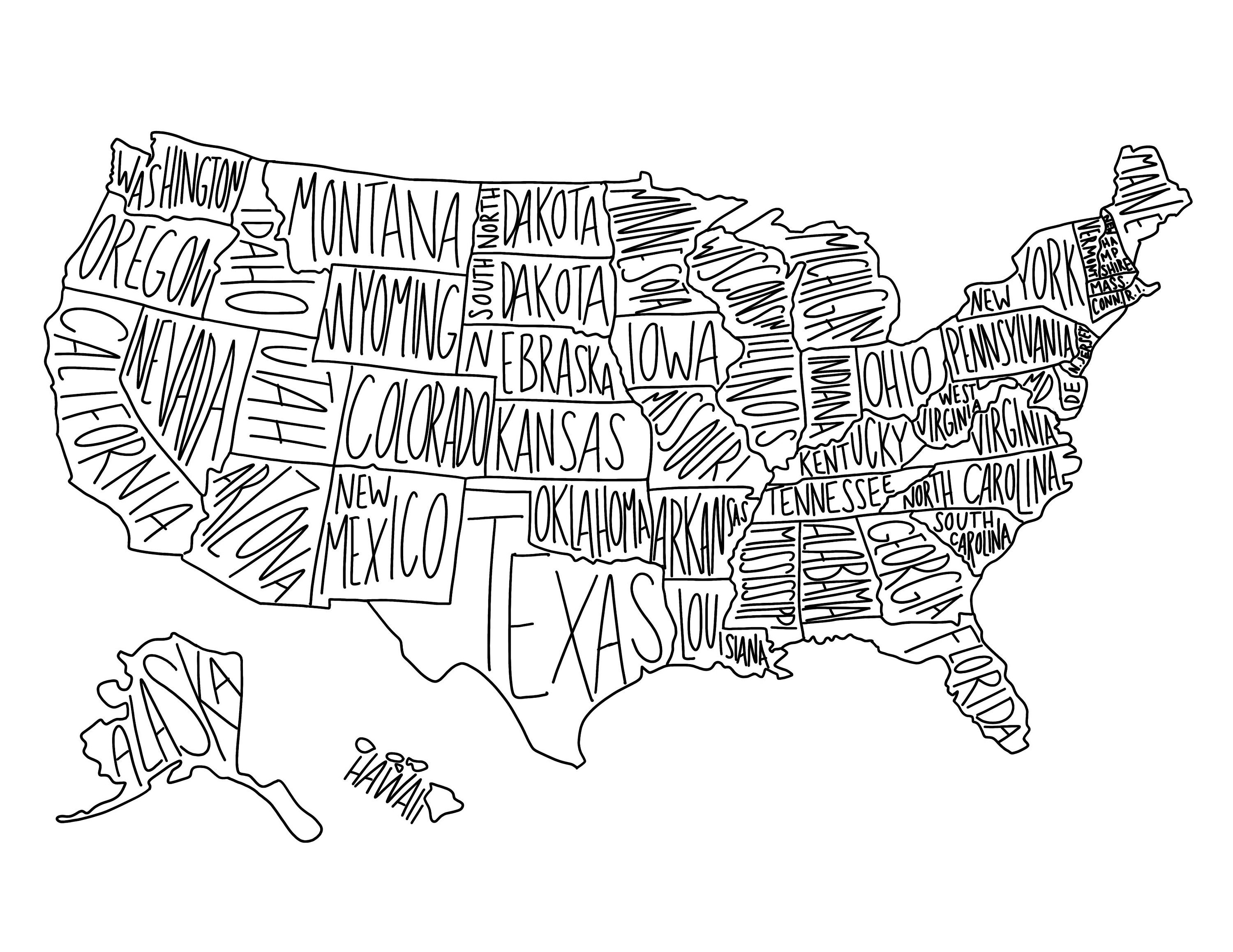 Descarga digital mapa de estados unidos mapa estatal de pãgina para colorear mapa escolar mapa de ee uu mapa imprimible mapa de viajes mapa de geografãa estados de enseãanza