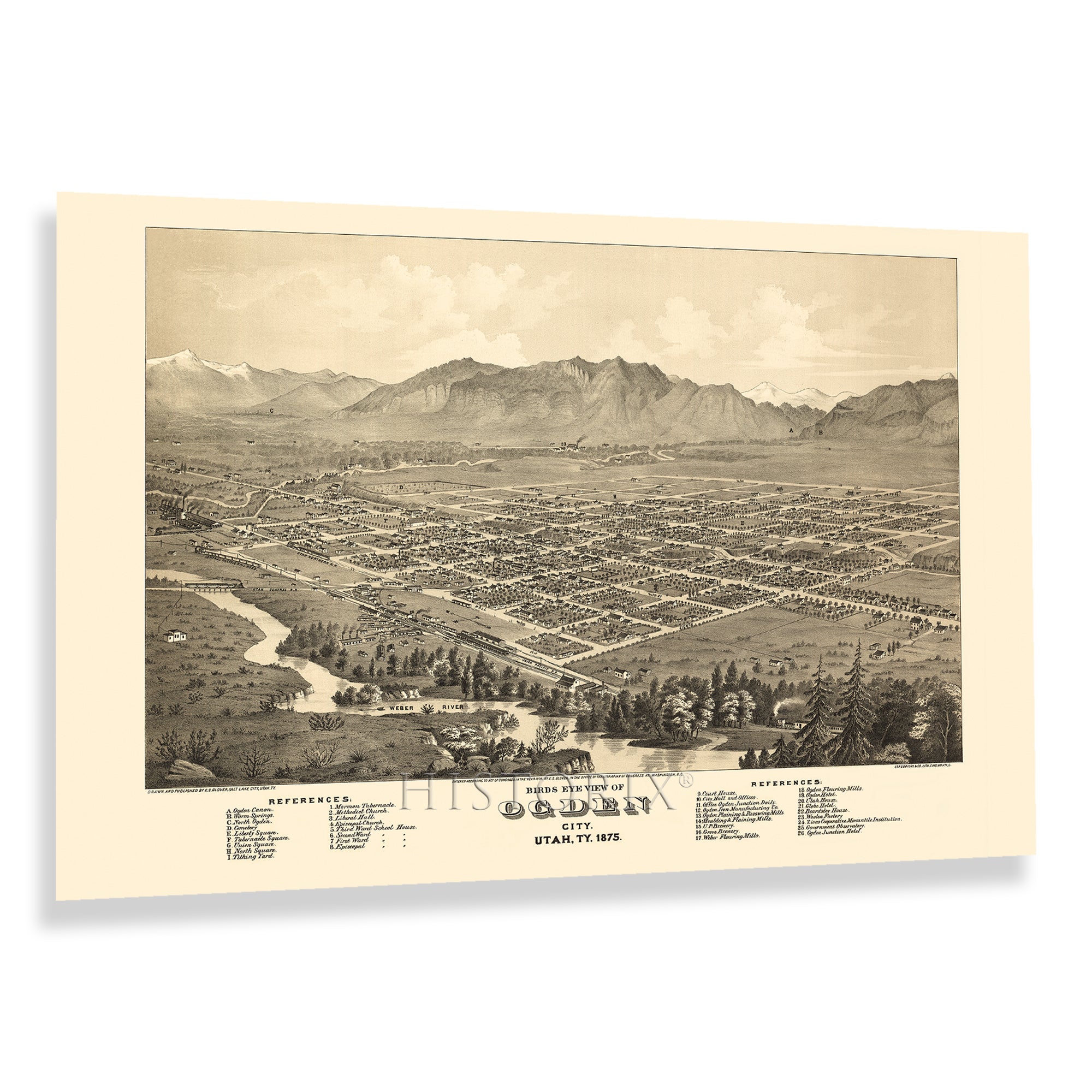 Ogden city utah birds eye view history map poster wall art print â historic prints