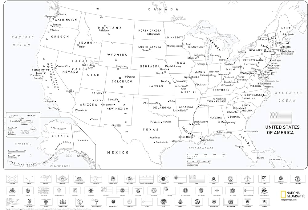 National geographic united states coloring map flags