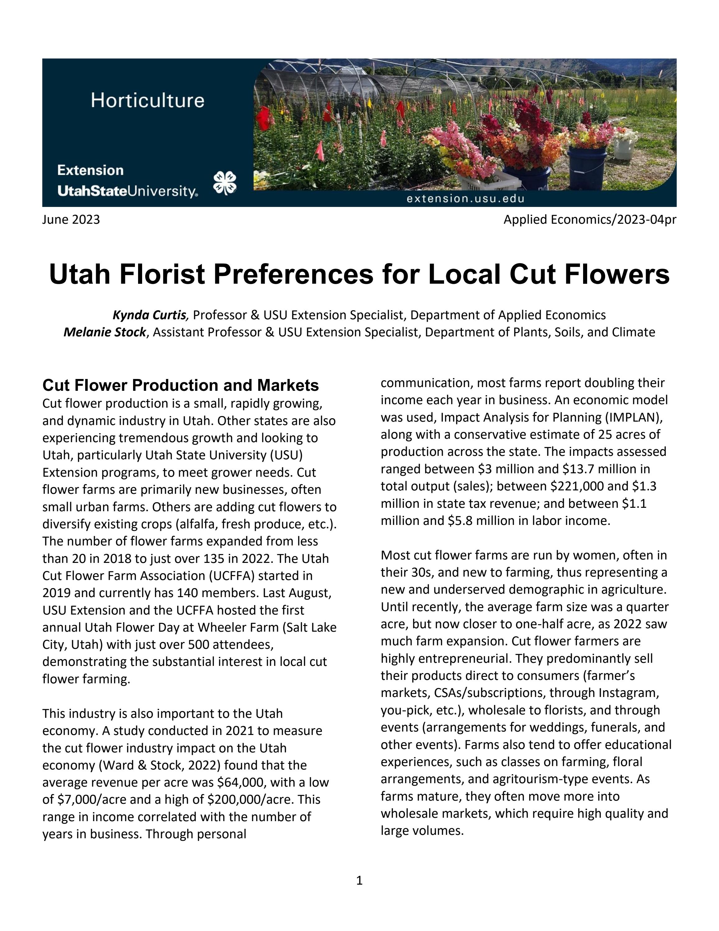 Utah florist preferences for local cut flowers by utah state university extension