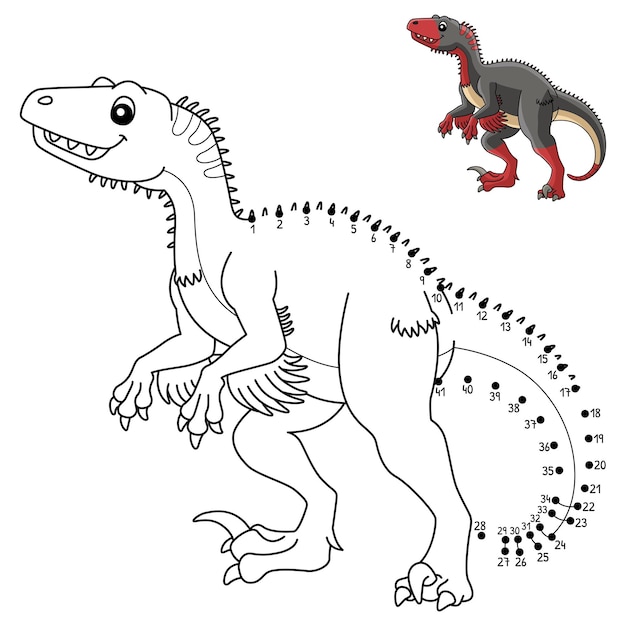 Premium vector dot to dot utahraptor dinosaur coloring isolated