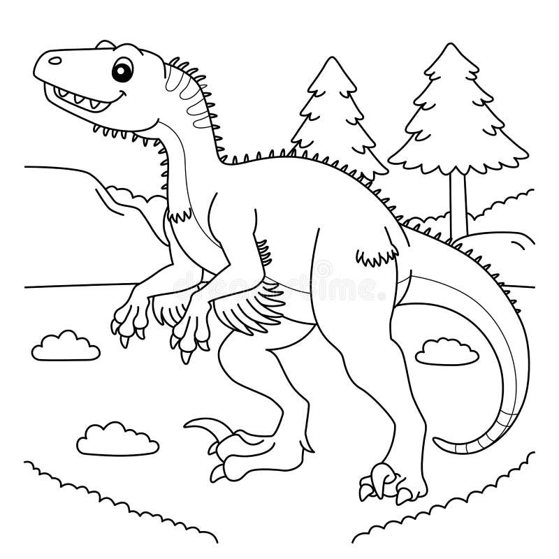 Utahraptor coloring page for kids stock vector