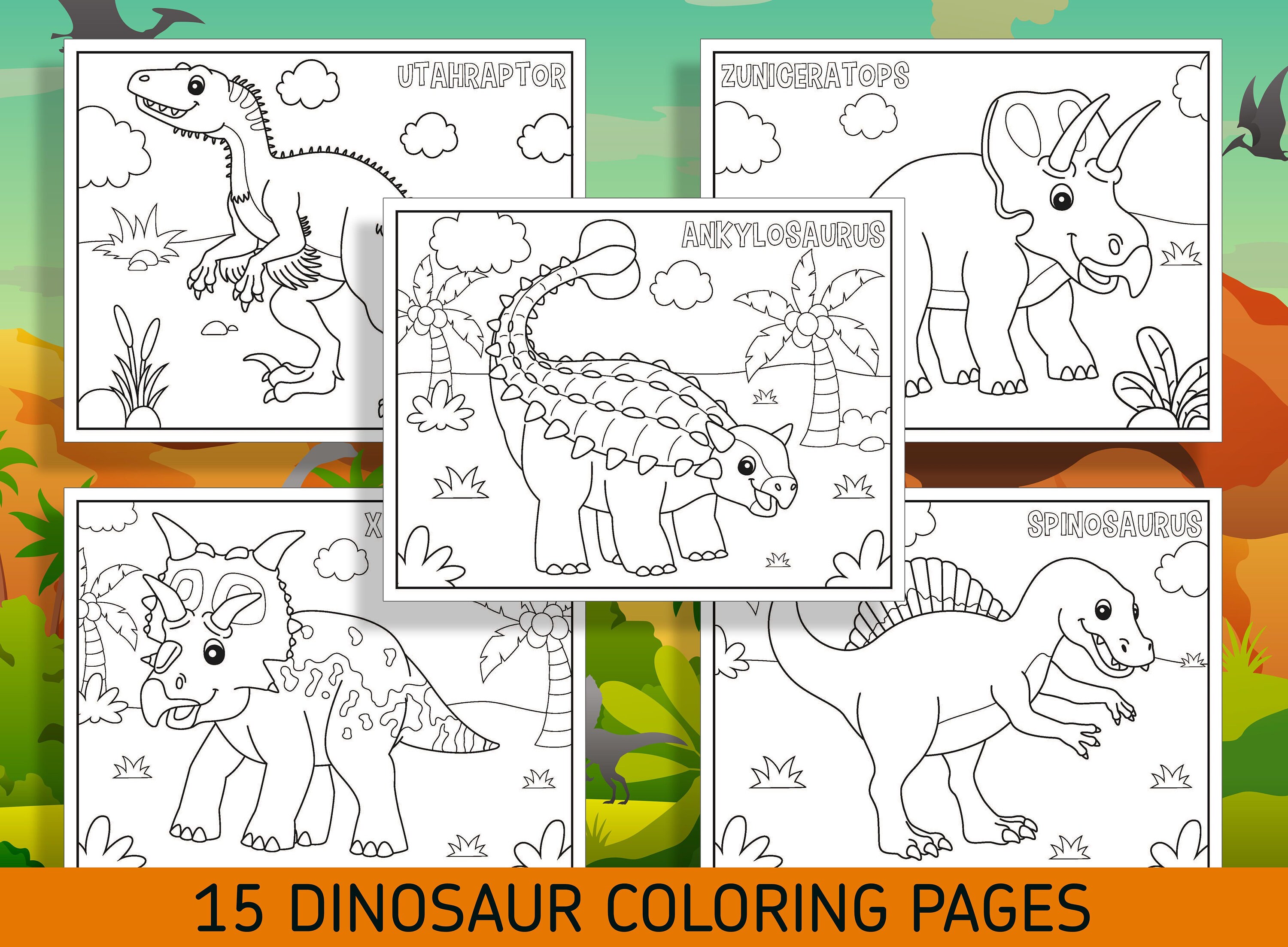 Roar into fun with dinosaur coloring sheets perfect for kindergarten and preschoolers pdf file instant download