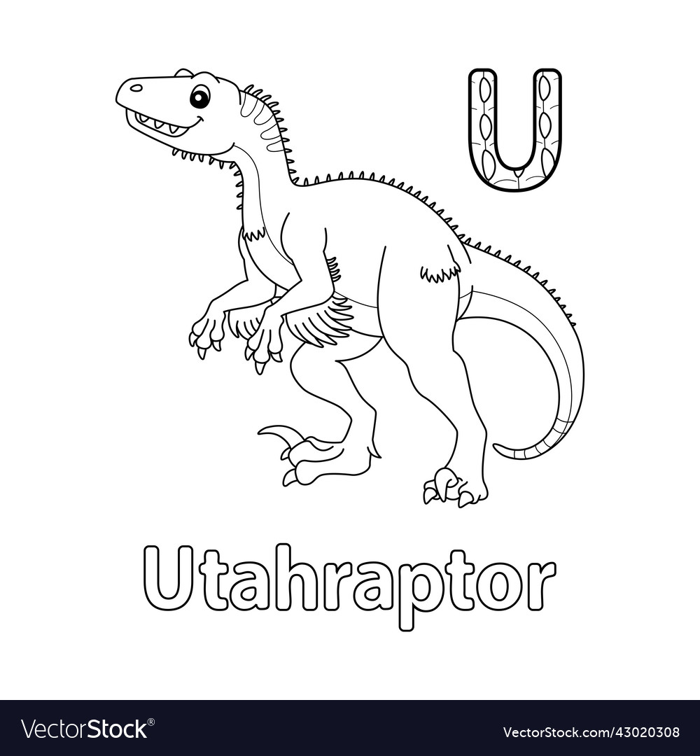 Utahraptor alphabet dinosaur abc coloring page u vector image