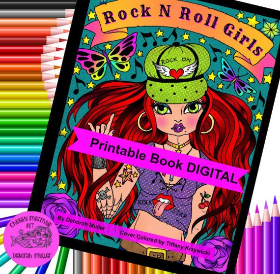 Rock n roll girls digital coloring book over pages of coloring fun rock through the years